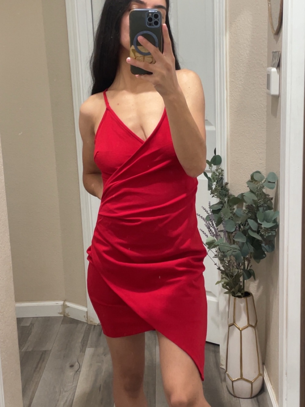 Red Asymmetrical Slip Dress -